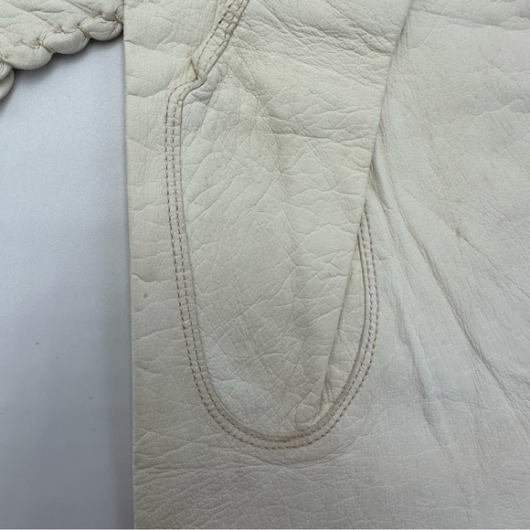 Strawbridge & Clothier 8 Real Kid Leather Washable Bone Pearl Leather Gloves - Picture 5 of 12